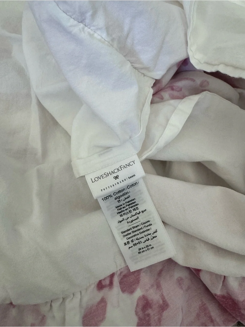 LoveShackFancy Pink & White Damask Floral Standard Ruffle Sham Pillow Case
